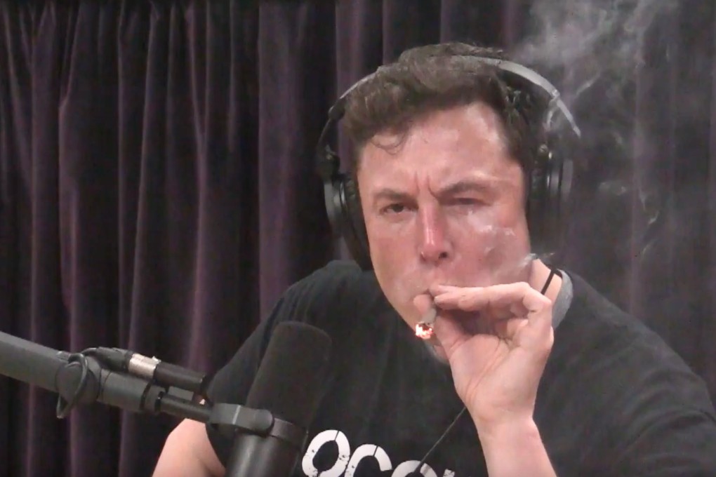 Elon Musk, chairman and CEO at Tesla and chairman of SpaceX, smokes what he said was marijuana on a live YouTube webcast in September. Photo: Joe Rogan / YouTube