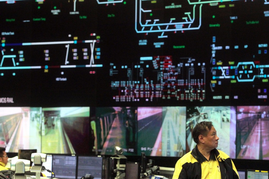 The MTR control room at Tsing Yi Station. Under a new plan, rail supervisors reaching retirement age could be hired back in lower positions with a 30 per cent pay cut. Photo: Bruce Yan