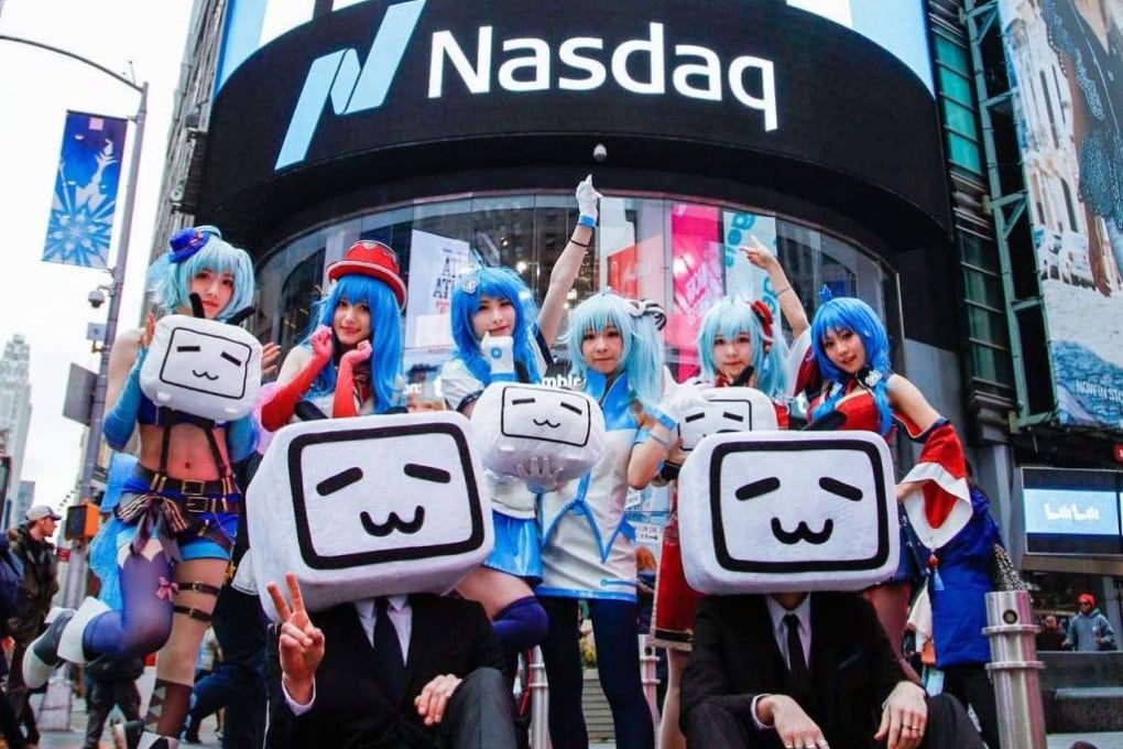 Bilibili’s frontman is a TV meme and its frontwomen two blue-haired schoolgirls inspired by Japanese icon Hatsune Miku. (Picture: Bilibili)