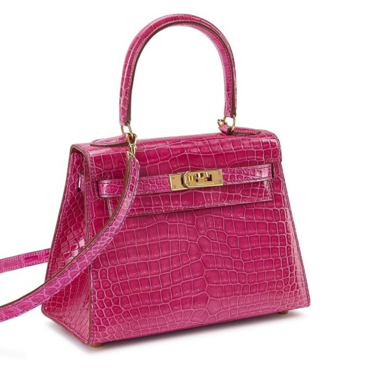 Sold at Auction: HERMES KELLY 28 IN SELLIER ROSE SCHEHERAZADE CROCODILE