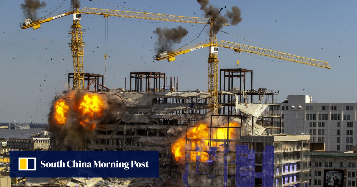 Two Toppled Cranes Destroyed In Successful Controlled Explosion At Site Of Collapsed New Orleans Hard Rock Hotel South China Morning Post