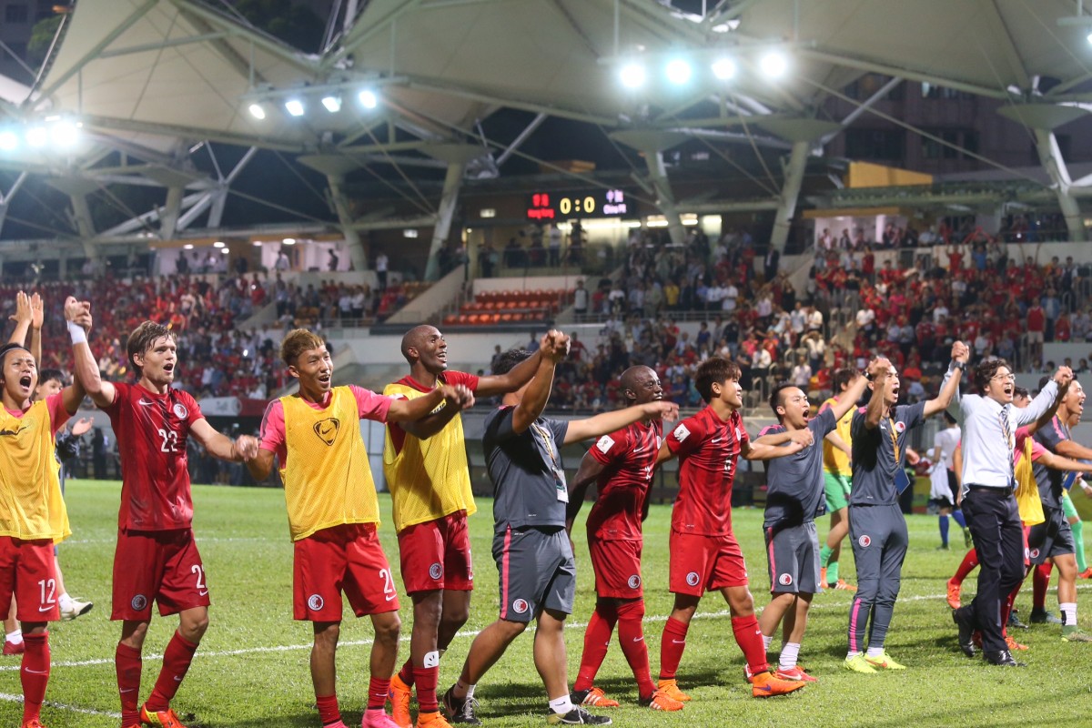 Hong Kong celebrate with fans. Photo: KY Cheng