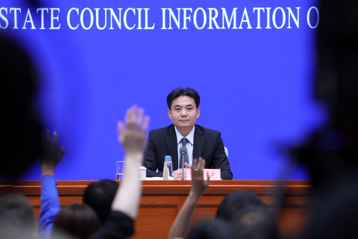 Office spokesman Yang Guang addresses the press. Photo: Simon Song