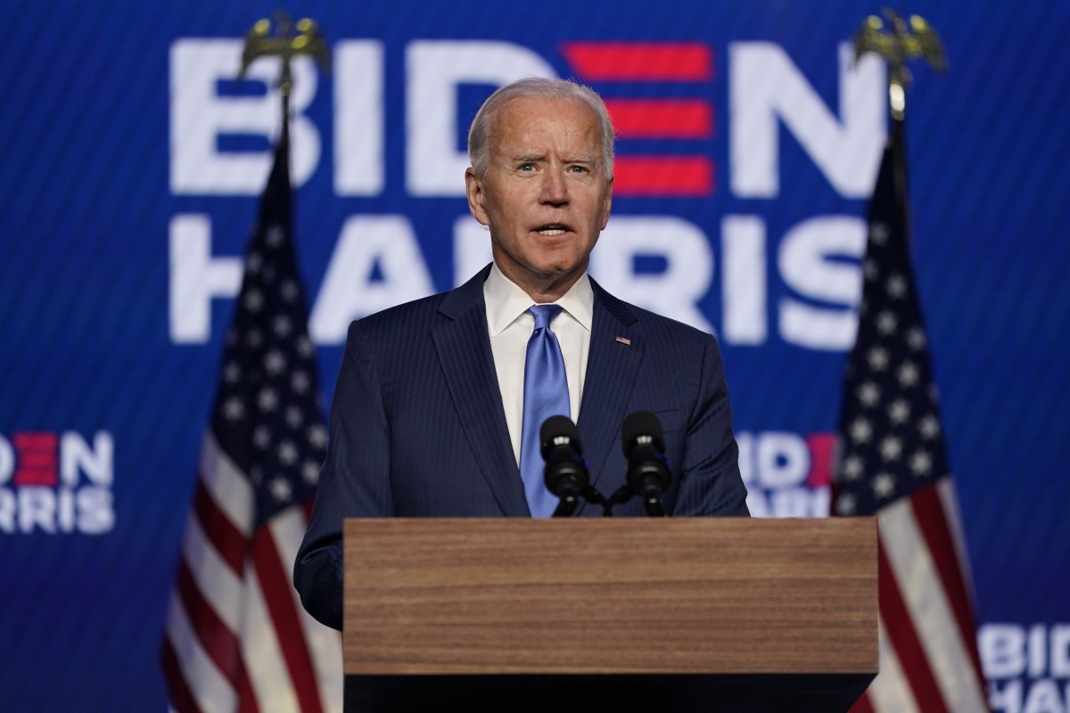 Democratic presidential candidate Joe Biden speaks in Wilmington, Delaware on Friday. Photo: AP