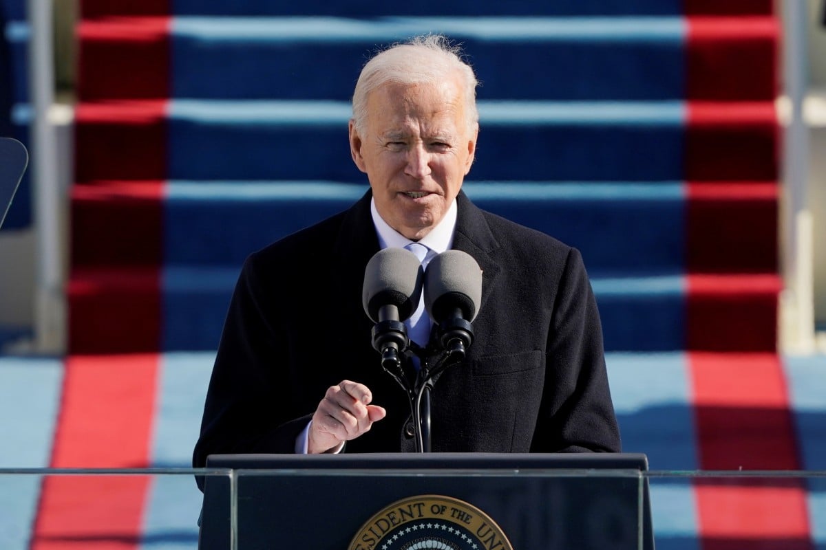 New US President Joe Biden speaks during the 59th Presidential Inauguration at the Capitol in Washington on Wednesday. Photo: Reuters