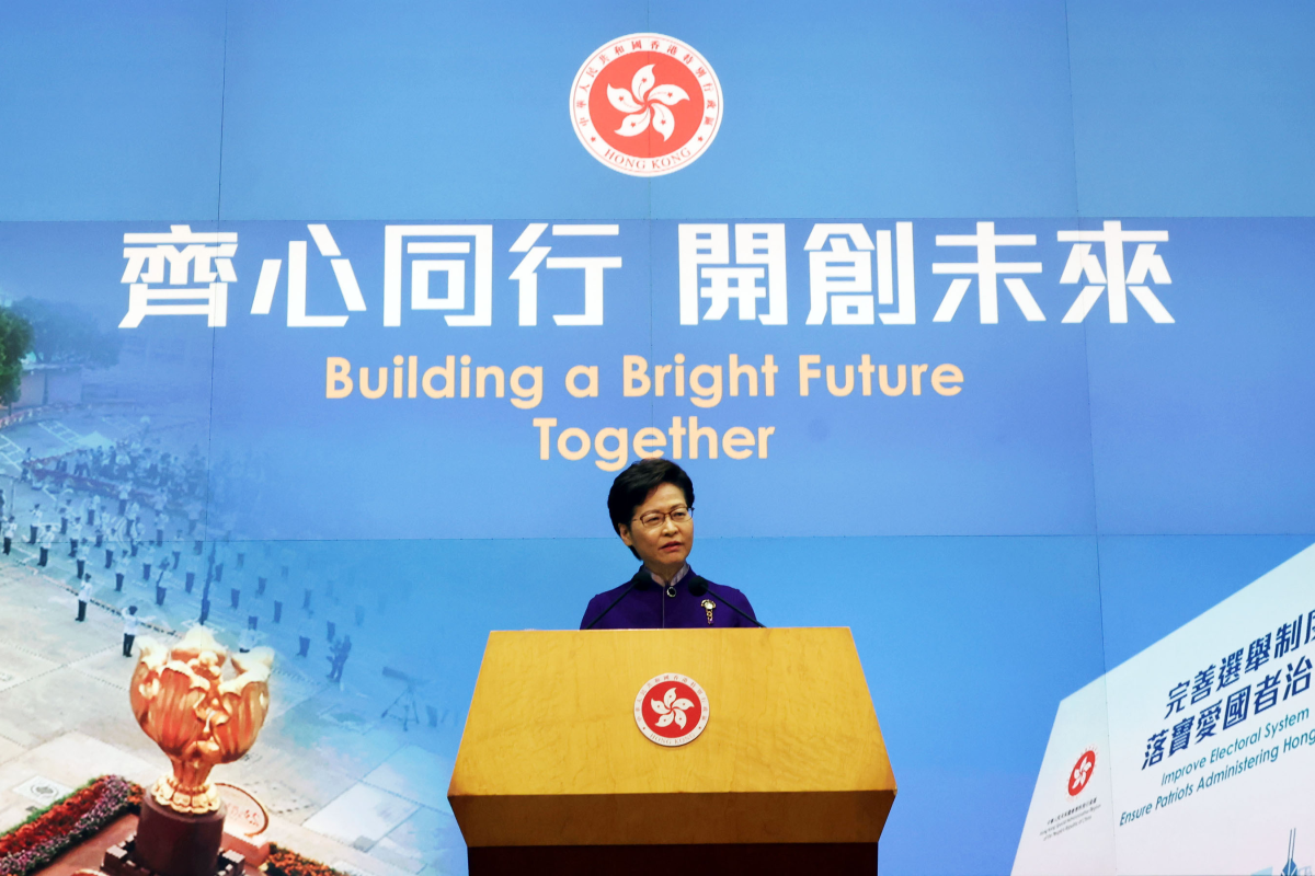 Hong Kong Chief Executive Carrie Lam at a media conference after the Legislative Council election. Photo: May Tse