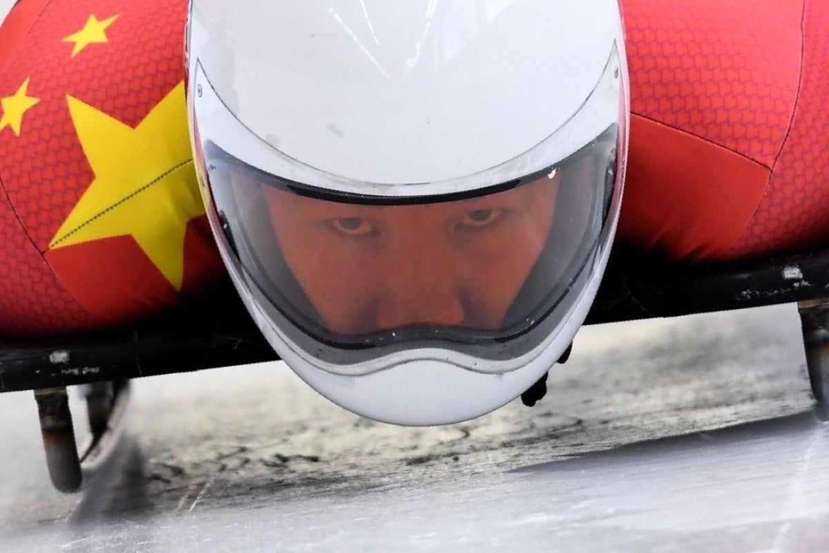 China’s Geng Wenqiang in a training session event for the men’s skeleton event at the Olympic Sliding Centre at the Pyeongchang Winter Olympic Games in 2018. Photo: AFP   