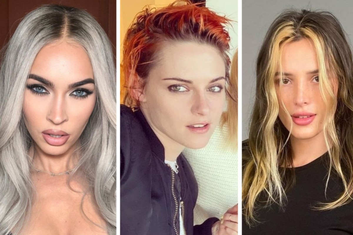 15 celebrities who had fun with bold hair colours, from Kim Kardashian's  red streaks and Kristen Stewart's 'cosmic rust', to Megan Fox's full head  of silver for new film Johnny & Clyde |