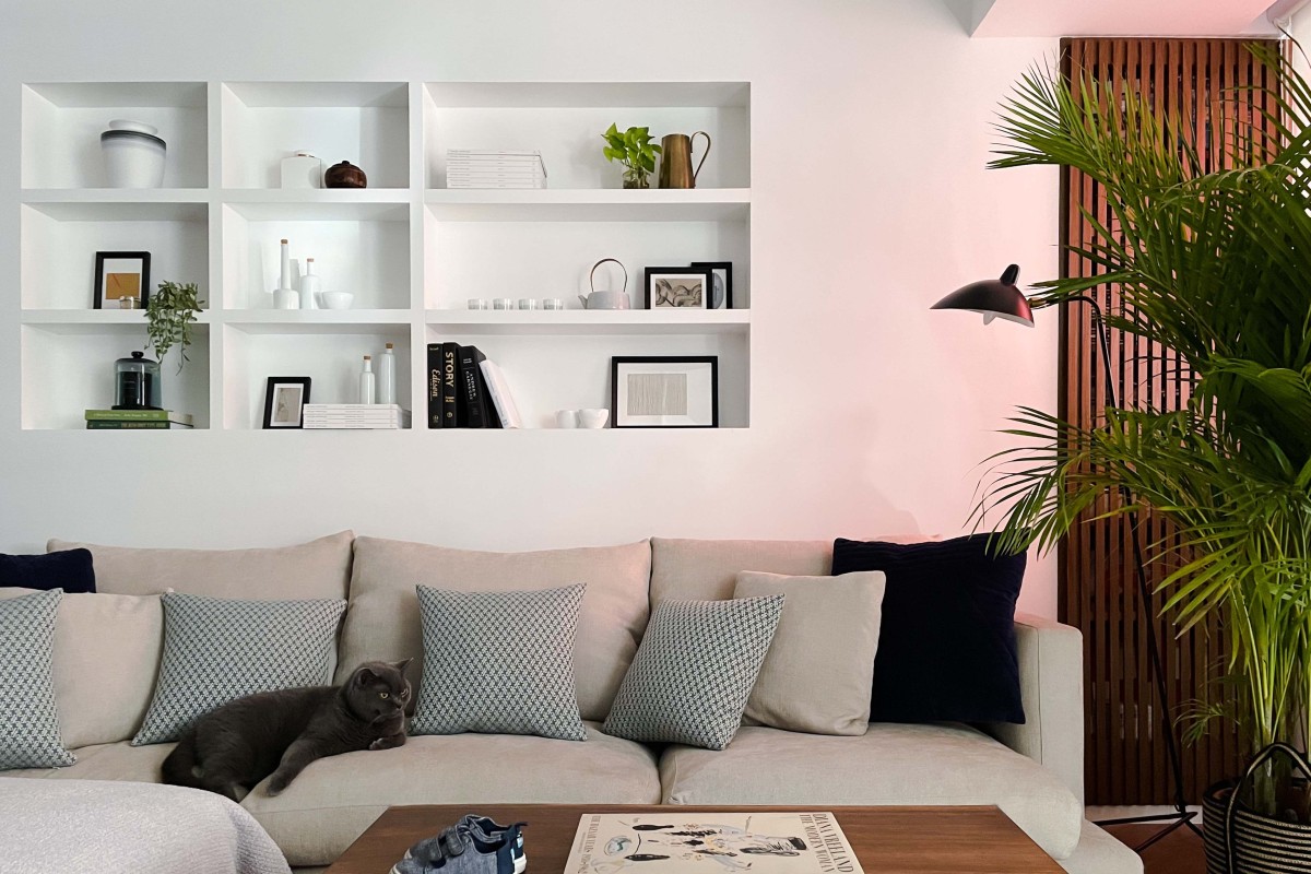 The living area of the home in Hong Kong’s Western district created by combining two units and designed by Emma Maclean of EM Bespoke. Photo: Lydia Cheng