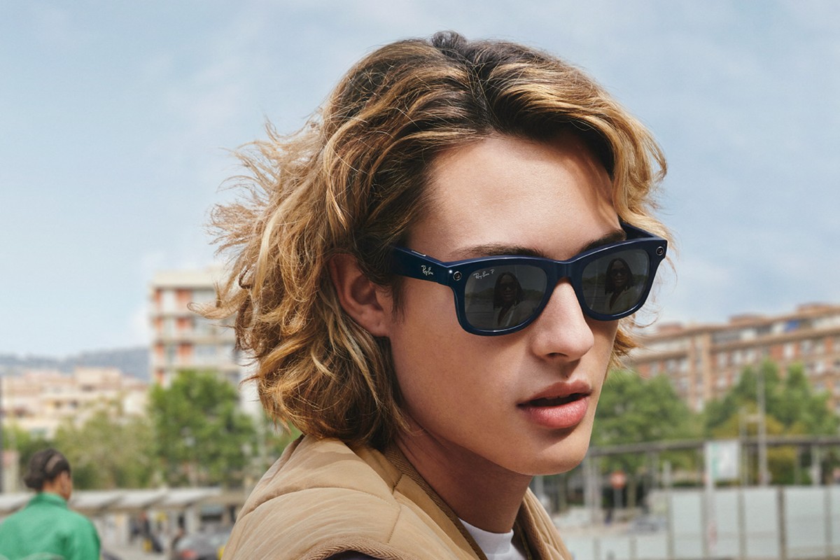 A model wears a pair of Ray-Ban Stories smart glasses, a collaboration with Facebook. Photo: AFP