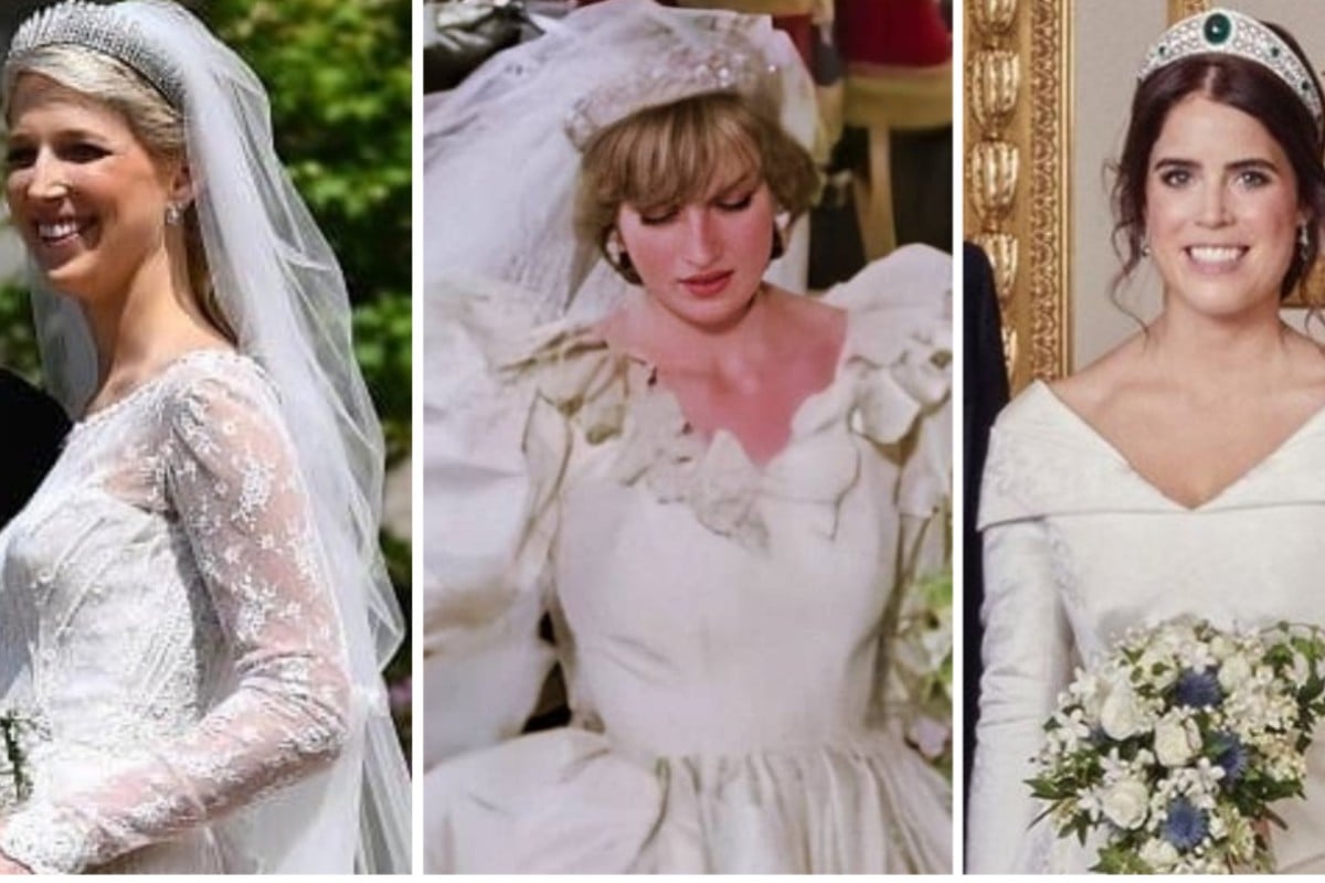 These royals certainly didn’t hold back with their wedding dresses on their big day. Photos: @princesseugenie/Instagram, @theprincesschronicle/ Instagram, @princesseugenie/Instagram