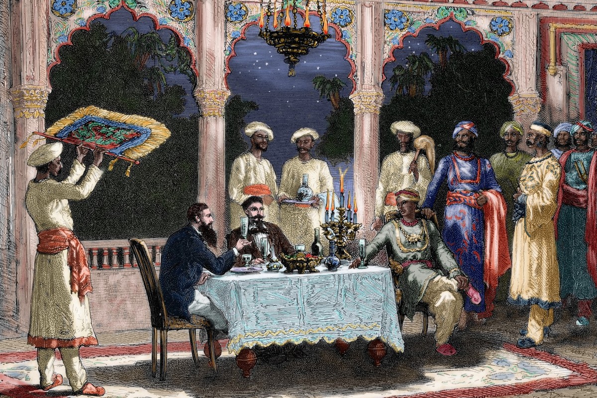 An 1882 engraving depicts a banquet in a palace in India. Hong Kong borrowed heavily from Indian building designs to help keep cool in scorching summers before air conditioning was invented. Photo: Universal Images Group via Getty Images