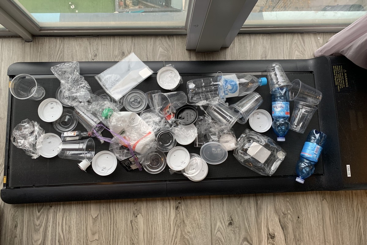 The plastic rubbish accumulated by one hotel guest who attempted to limit his plastic waste as much as possible during a recent 21-day stay at Ovolo Southside in Wong Chuk Hang, Hong Kong. The amount does not include the 231 pieces of “biodegradable” food containers he accumulated. Photo: Stephen McCarty