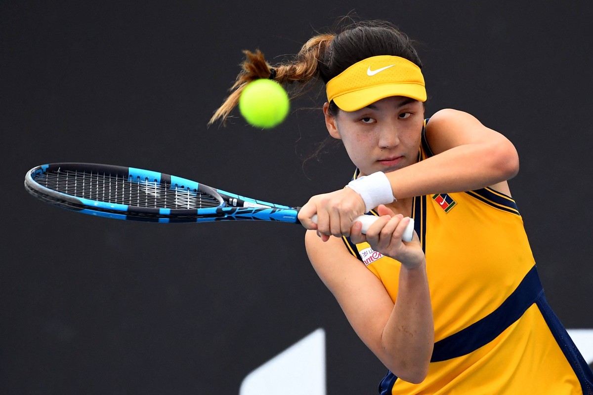 Wang Xinyu in action against Britain’s Harriet Dart during a women’s singles match at the Melbourne Summer Set. Photo: AFP