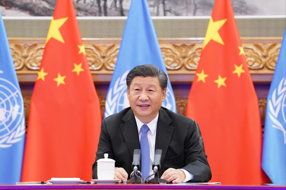 Chinese President Xi Jinping during a videoconference with United Nations Secretary-General Antonio Guterres in Beijing in 2020. Photo: Xinhua