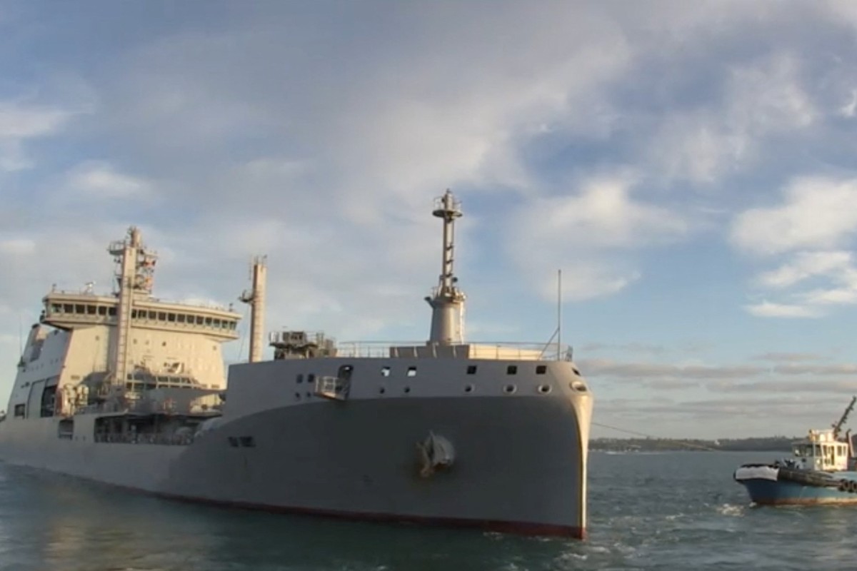 HMNZS Aotearoa departs from Auckland to provide disaster relief to Tonga. Photo: New Zealand Defence Force via Reuters