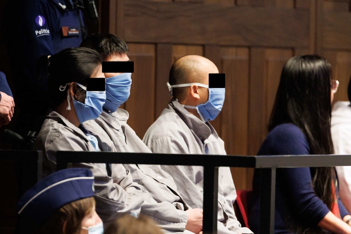 The accused in the Belgian court. Photo: AFP