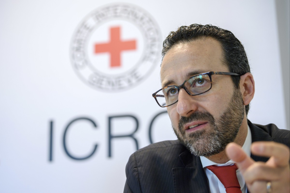 Robert Mardini speaks during a news conference on the situation in Gaza, at the International Red Cross, headquarters in Geneva, Switzerland, on May 31, 2018. The International Committee of the Red Cross says hackers broke into servers hosting its data and gained access to personal information on more than a half-million people. Photo: AP