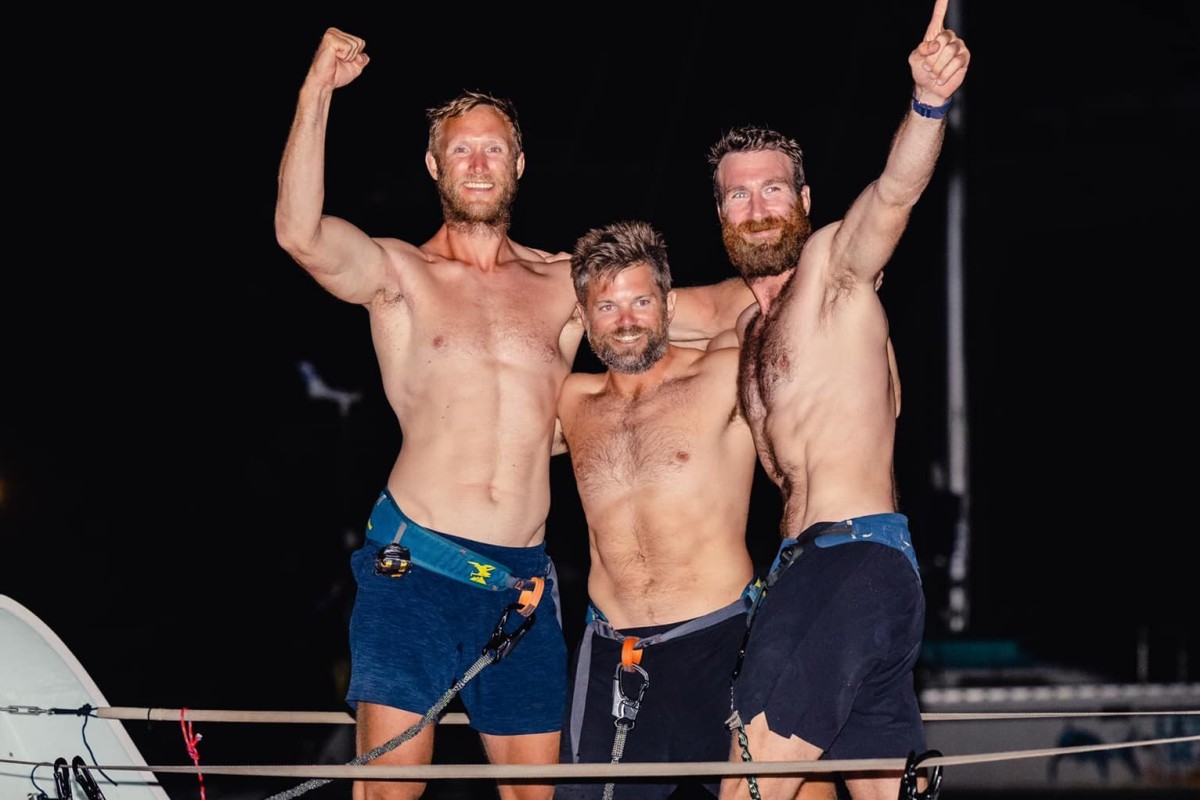 [From left] Martin Muller,Matthew Bell and Rob Lennox row the Atlantic and win the trio class race. Photo: Atlantic Campaigns Facebook