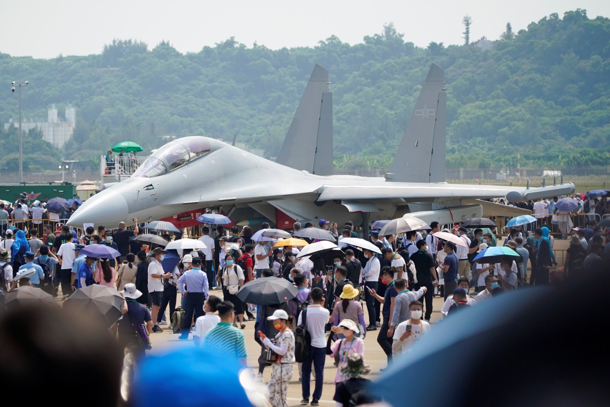 The J-16D electronic warfare aircraft made its debut at Airshow China in Zhuhai last year. Photo: Reuters
