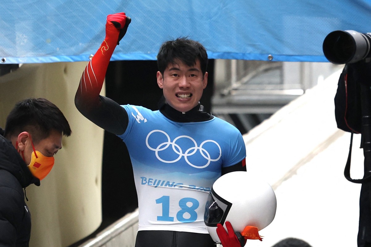 China’s Yan Wengang celebrates after winning bronze in the men’s skeleton. Photo: Reuters