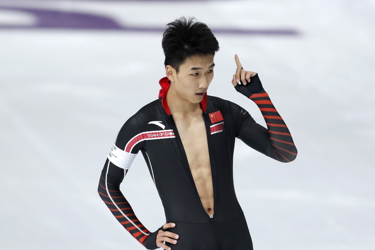 Bronze medalist Gao Tingyu of China celebrates after the men’s 500m speedskating race at the Gangneung Oval at the Pyeongchang 2018 Winter Olympics. Photo: AP/John Locher