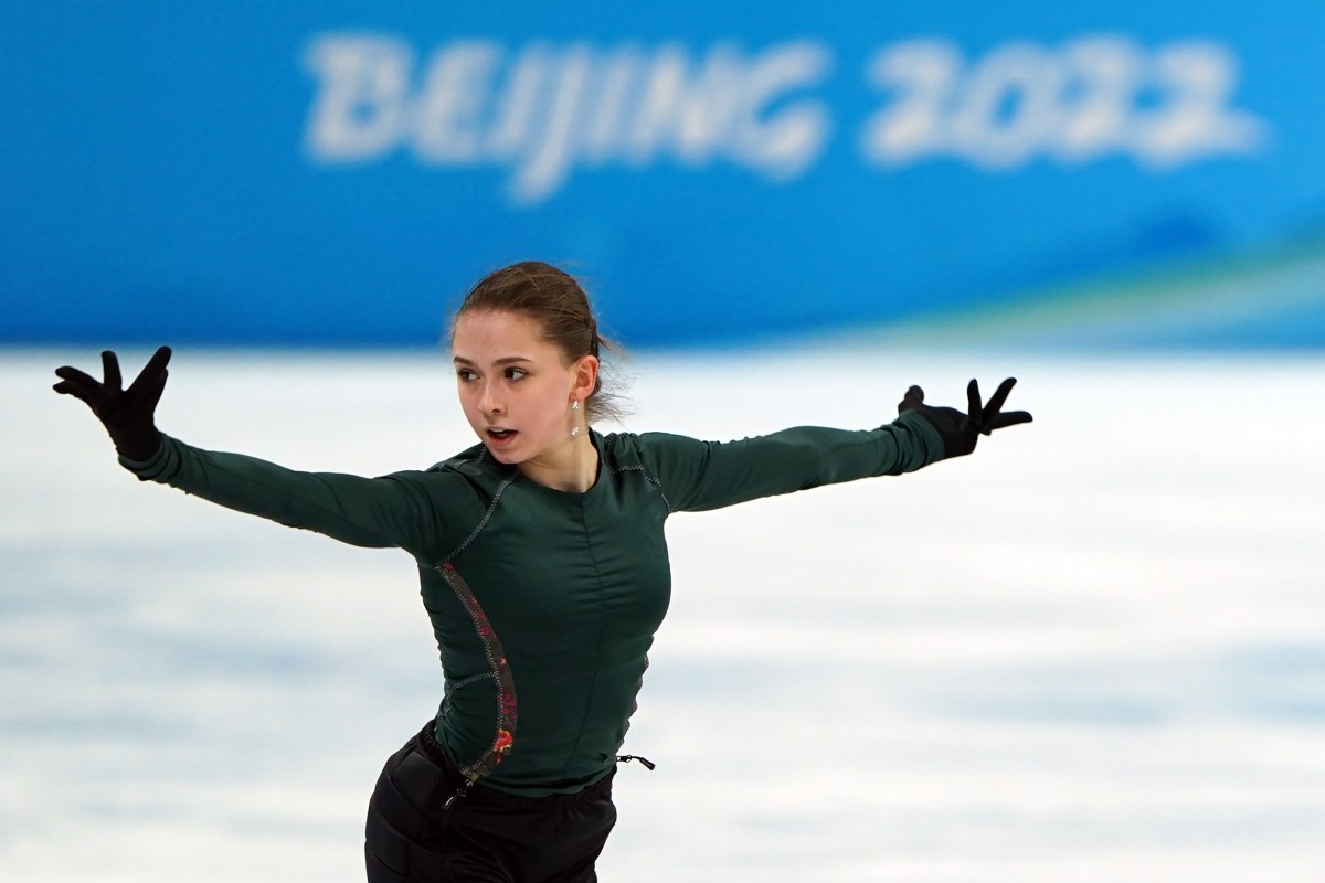 Russian Olympic Committee’s Kamila Valieva skates during a training session in Beijing. Photo: dpa