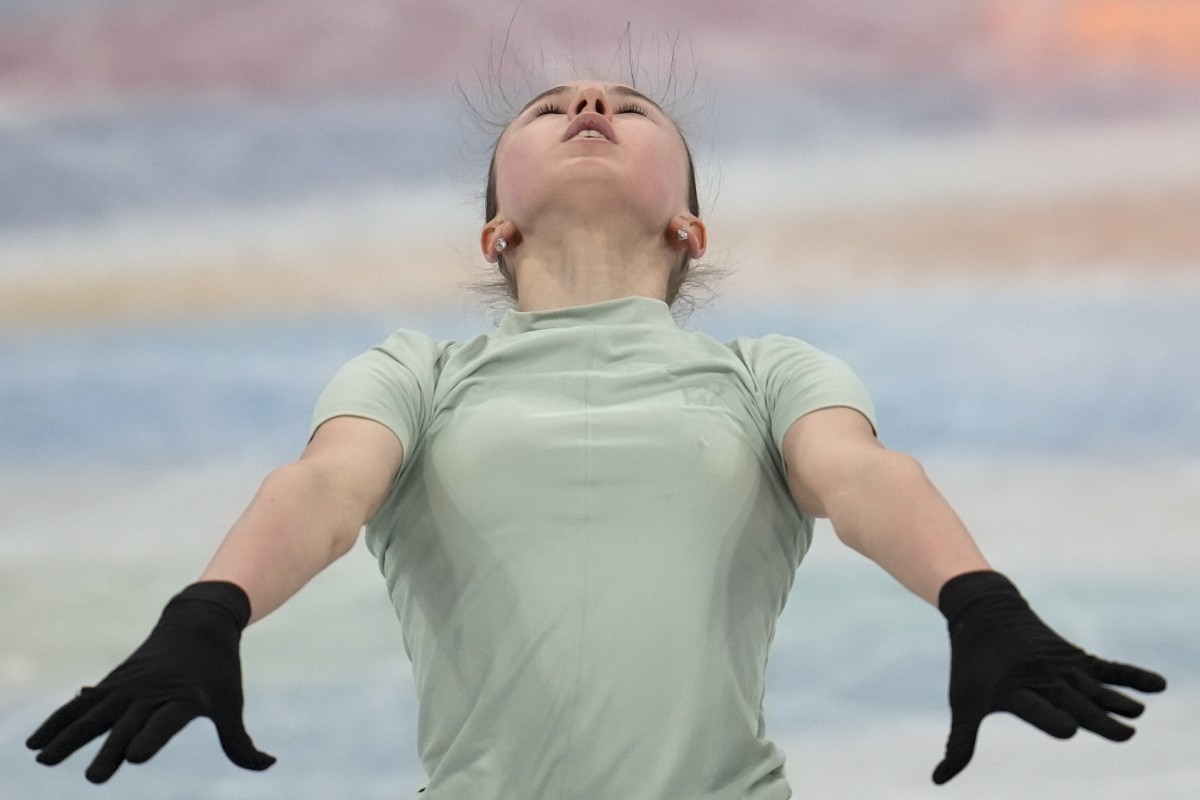 Kamila Valieva, of the Russian Olympic Committee, trains at the Beijing 2022 Winter Olympics. Photo: AP