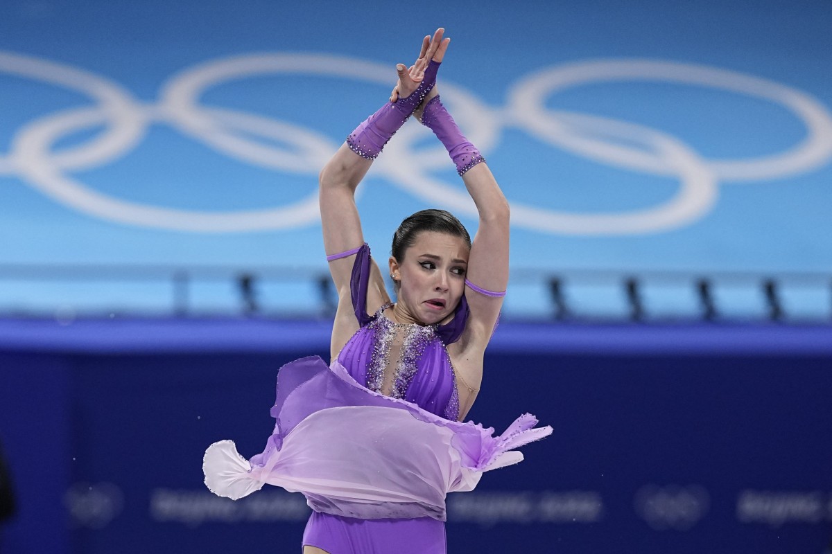 Kamila Valieva turns on the style in the women’s short programme at the Beijing Games. Photo: AP