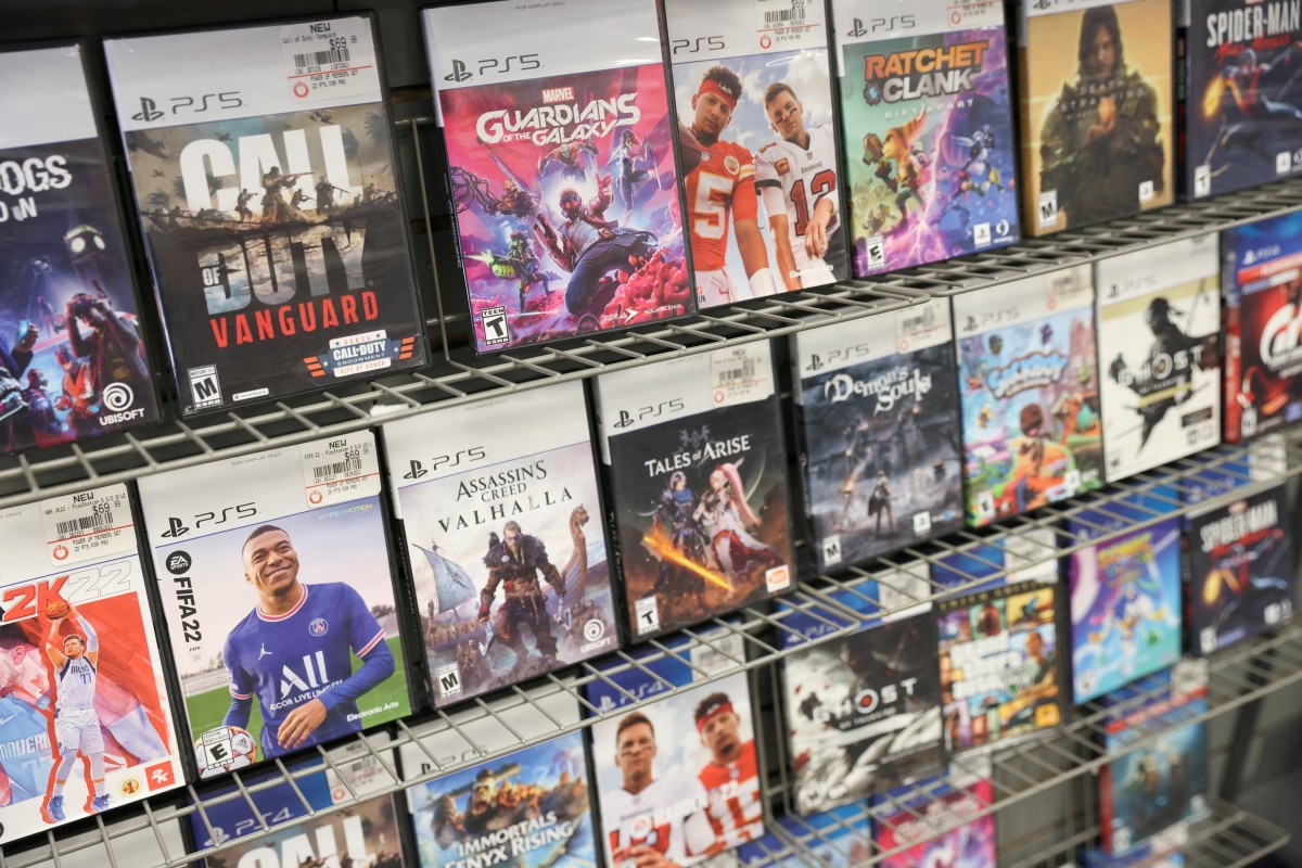 PS5 games by PlayStation are seen for sale at a GameStop in Manhattan, New York. Photo: Reuters