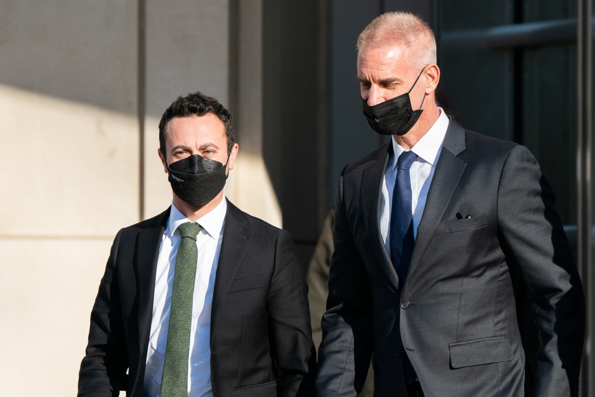 Former Goldman banker Tim Leissner (right) departs from federal court in Brooklyn, New York. File photo: Bloomberg