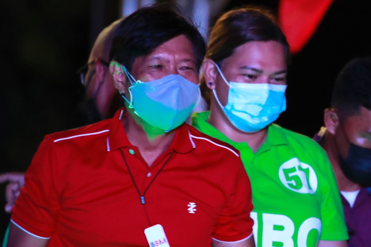 ‘Bongbong’ Marcos and his running mate Sara Duterte-Carpio at a campaign rally in Binan, Laguna. Photo: EPA-EFE