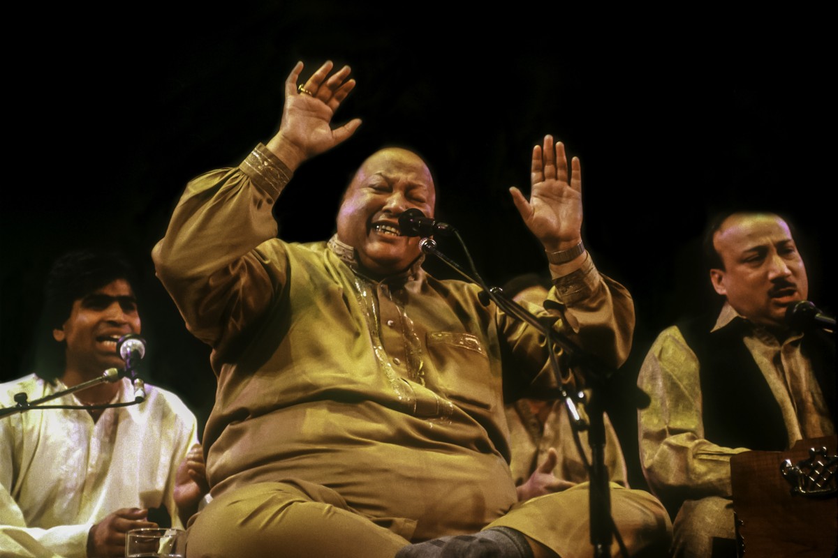 The late Pakistani musician Nusrat Fateh Ali Khan performing in New York in 1995. Photo: Getty Images