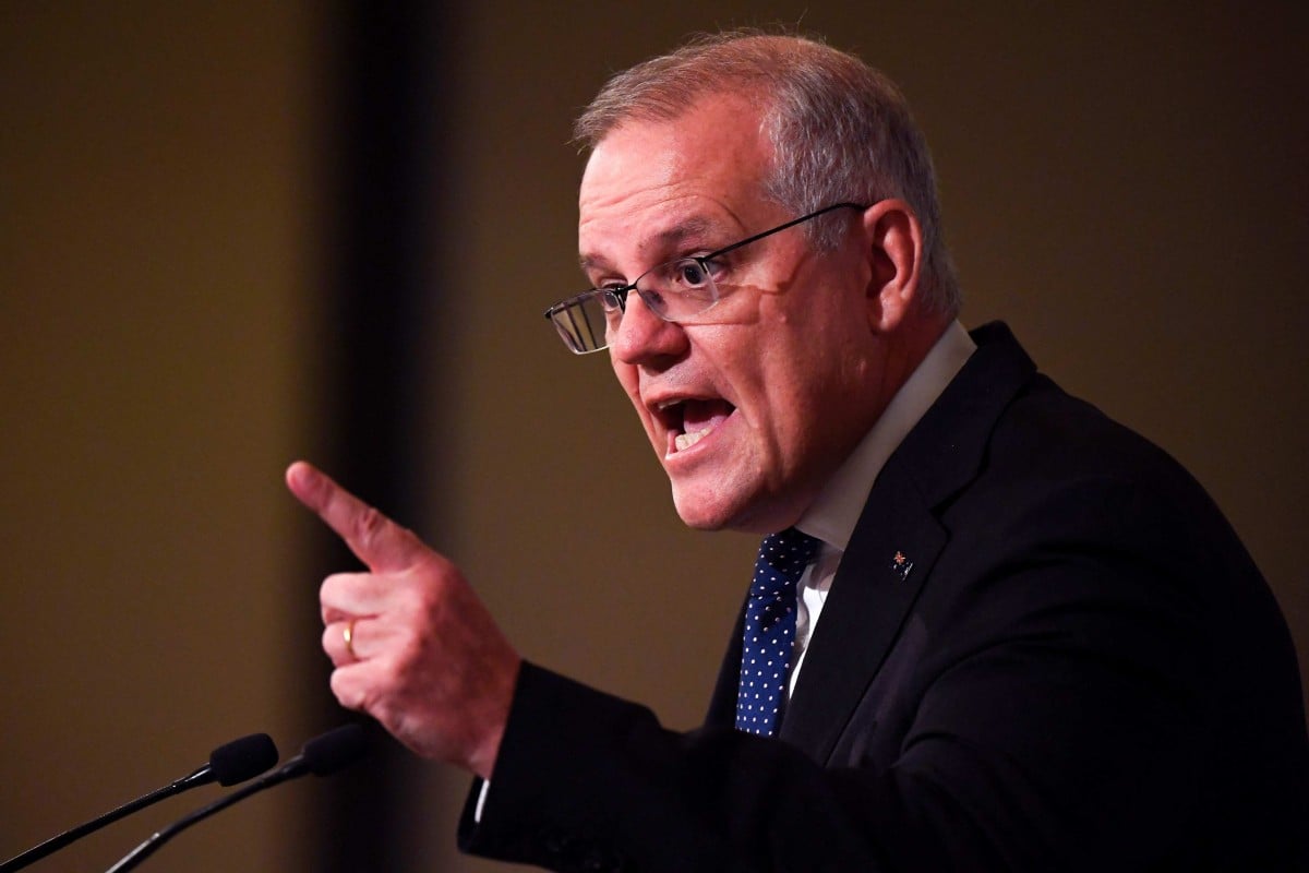 Australian Prime Minister Scott Morrison speaks at a campaign event in Melbourne on Wednesday. Photo: AFP