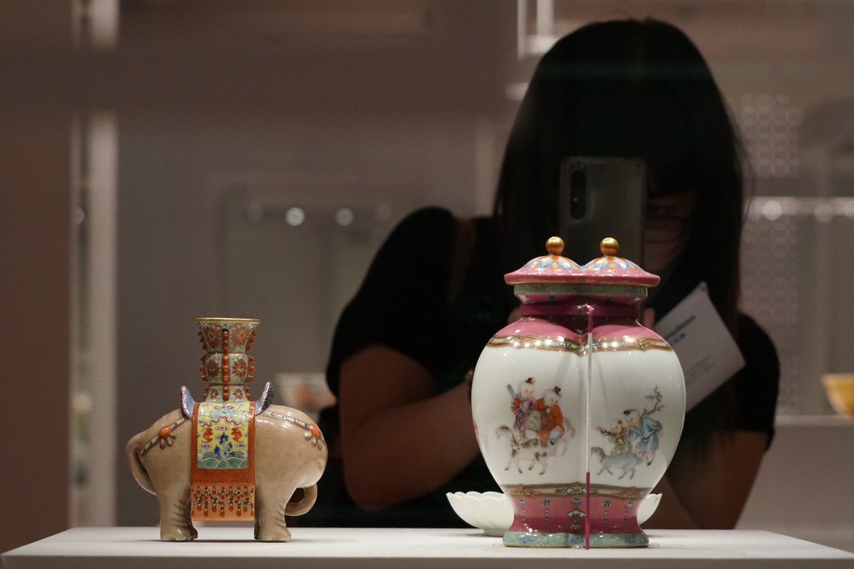 Ceramic pieces on display as part of “Clay to Treasure: Chinese Ceramics from the Palace Museum”, one of the nine inaugural exhibitions at the Hong Kong Palace Museum opening on July 2, 2022. Photo: Felix Wong