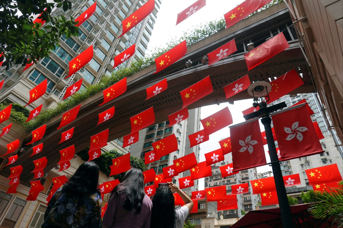 Flags celebrate the 25th anniversary of Hong Kong’s return to Chinese sovereignty. Photo: Reuters 