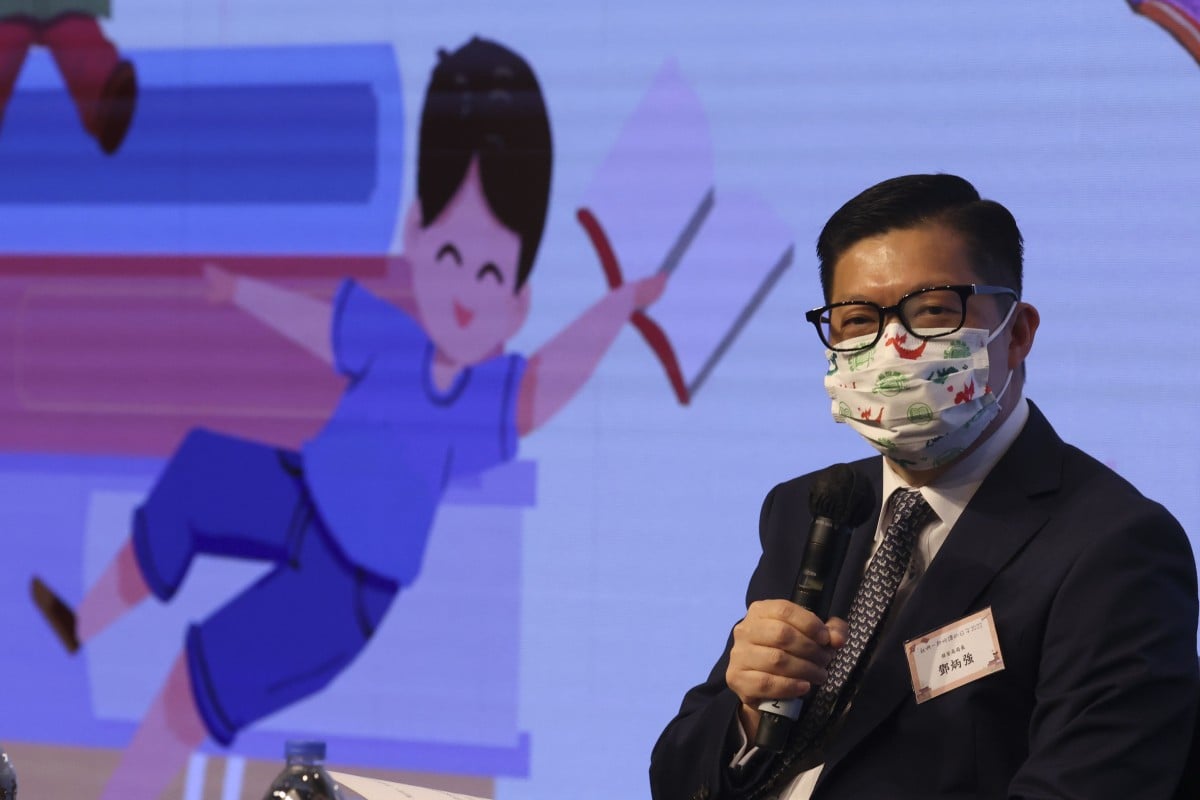 Secretary for Security Chris Tang during an event for secondary school students at the Hong Kong Book Fair 2022 on Sunday. Photo: Nora Tam