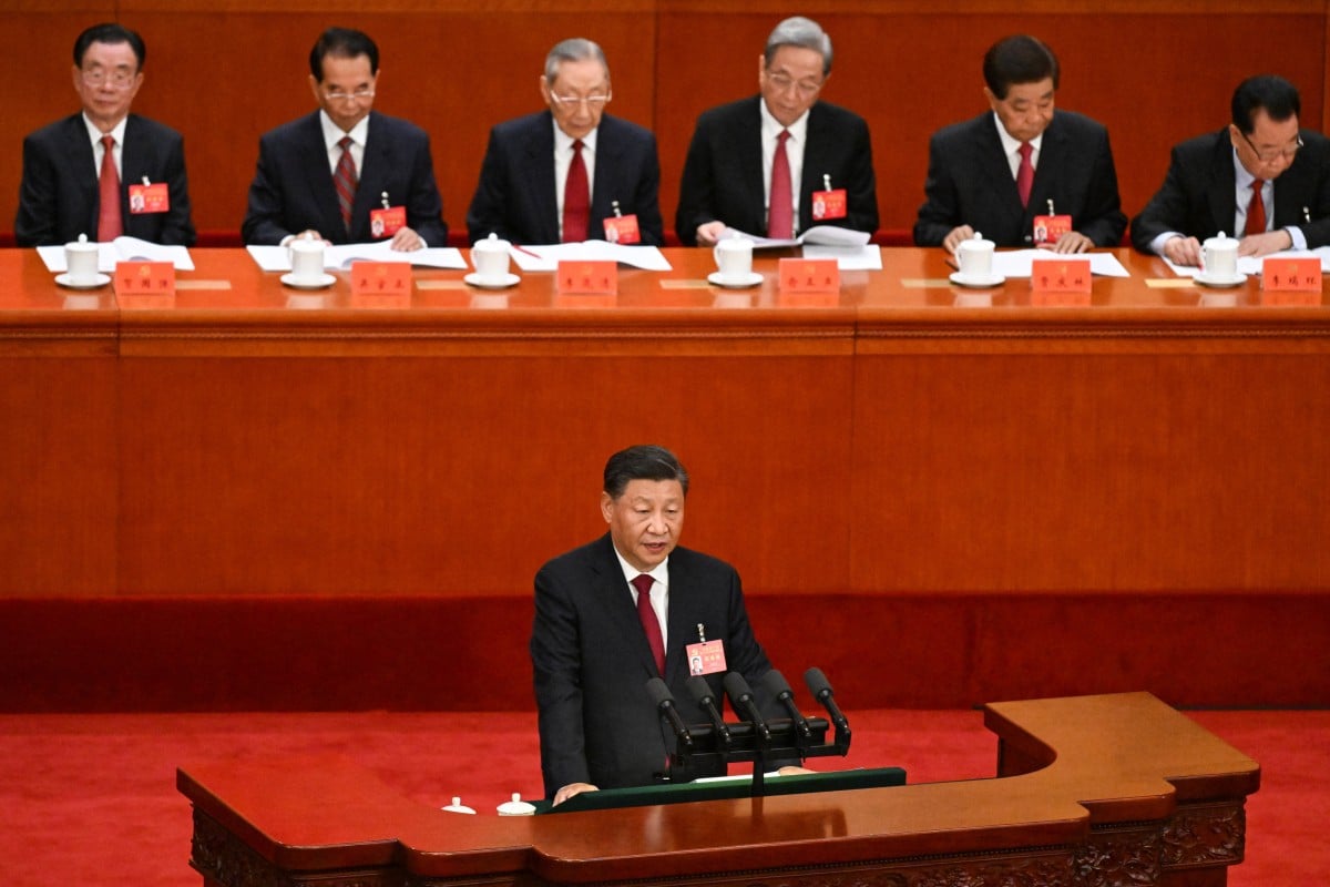China’s President Xi Jinping delivers his speech to the party congress in Beijing. Photo: AFP