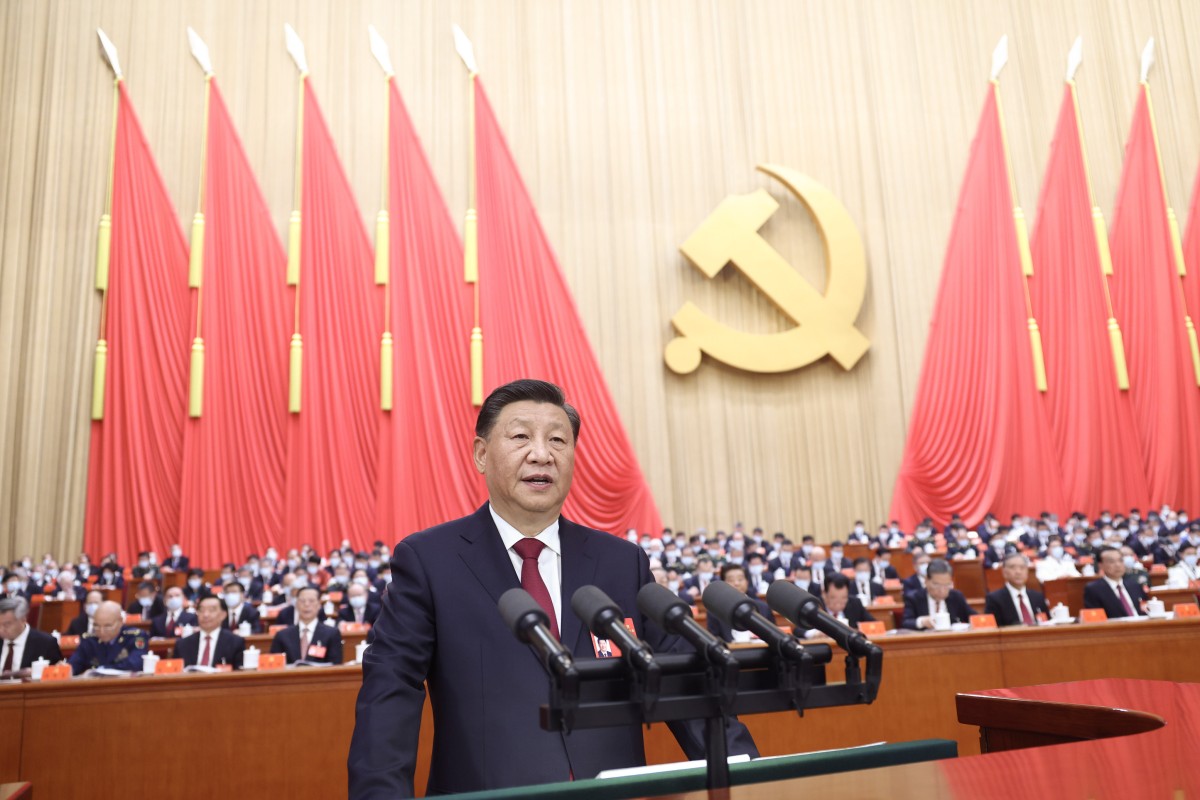 Xi Jinping delivers a report to the 20th party congress at the Great Hall of the People in Beijing on October 16. A key element of China’s economic success is adherence to party leadership. Photo: Xinhua