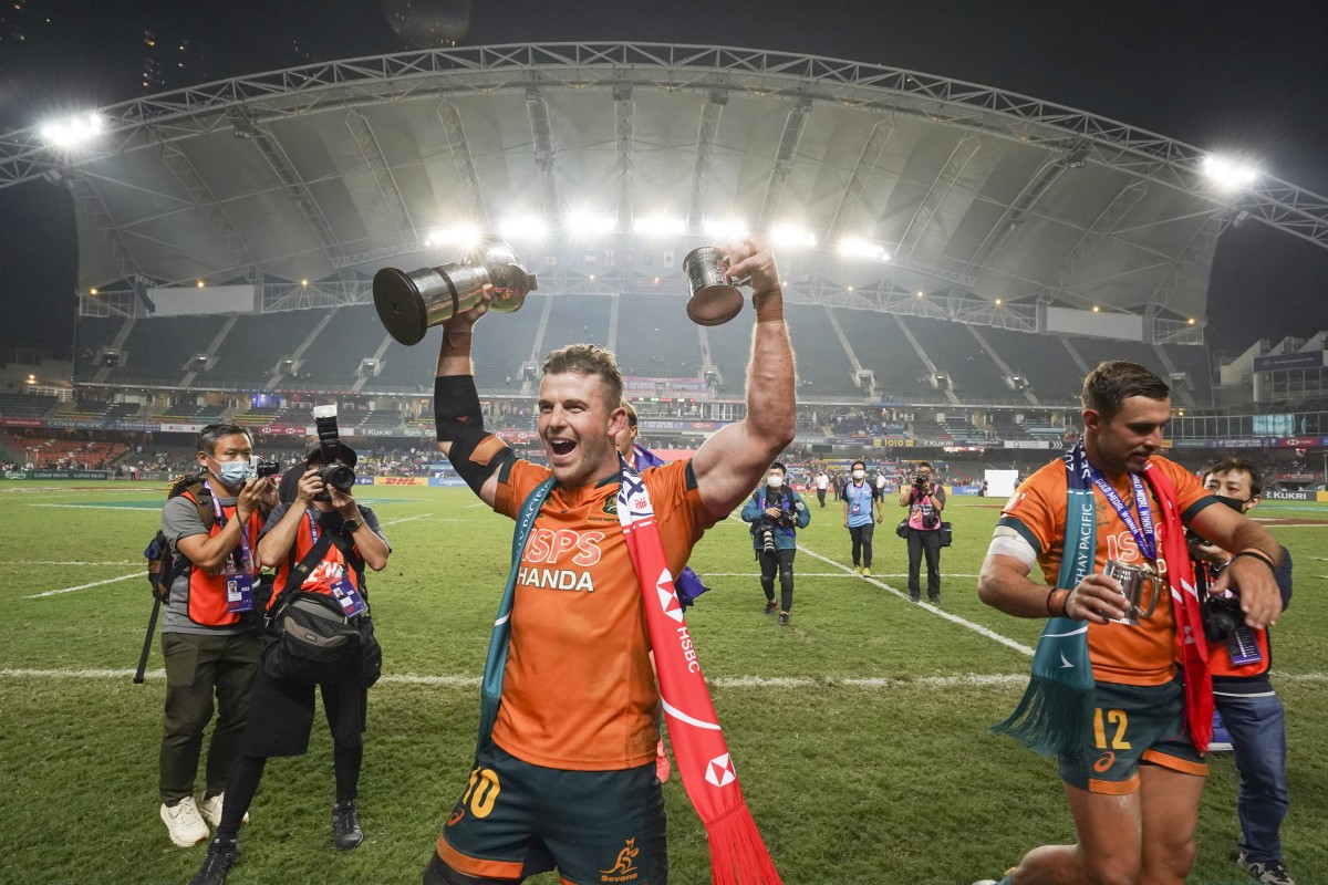 Australia’s Nick Malouf celebrates victory over Fiji to win the Cup Final. Photo: Sam Tsang