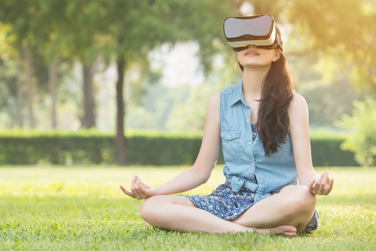 Virtual reality headsets, used for immersive gaming experiences, also allow you to meditate in a location of your choice. Photo: Shutterstock