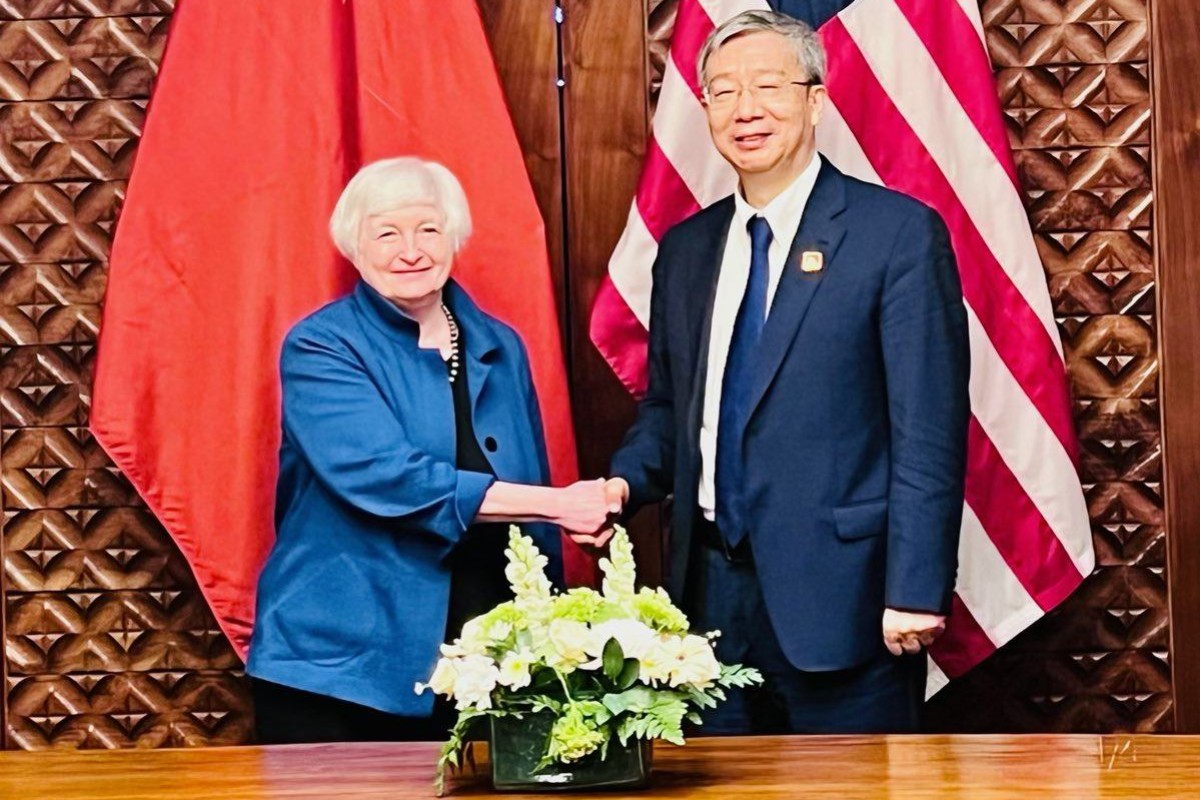 US Treasury Secretary Janet Yellen and People’s Bank of China governor Yi Gang at the Group of 20 (G20) summit in Bali on Wednesday. Photo: Twitter