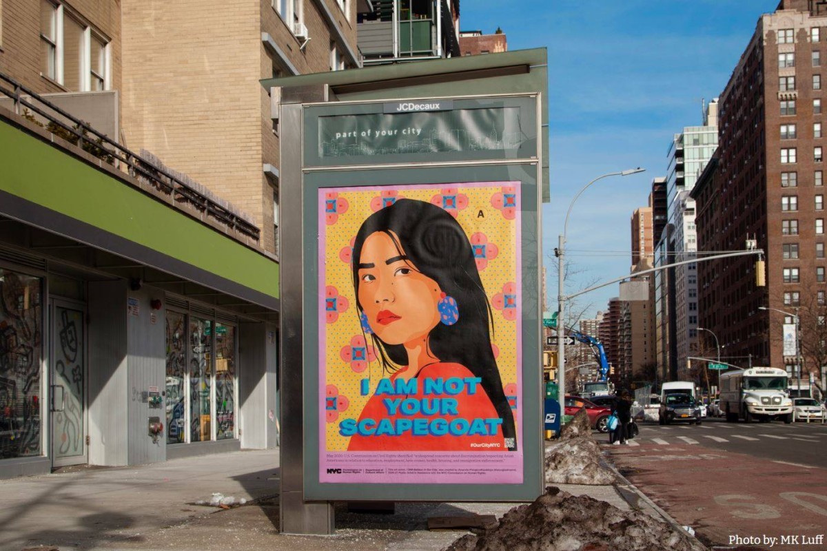 A bus shelter advertisement in New York, US, part of efforts by the city’s Asian-American community to discourage hate speech and action. Photo: MK Luff