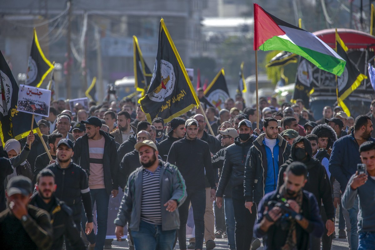 People attend a protest at the Jenin refugee camp in the West Bank, where 10 Palestinians died in a raid by Israeli forces. Photo: EPA-EFE