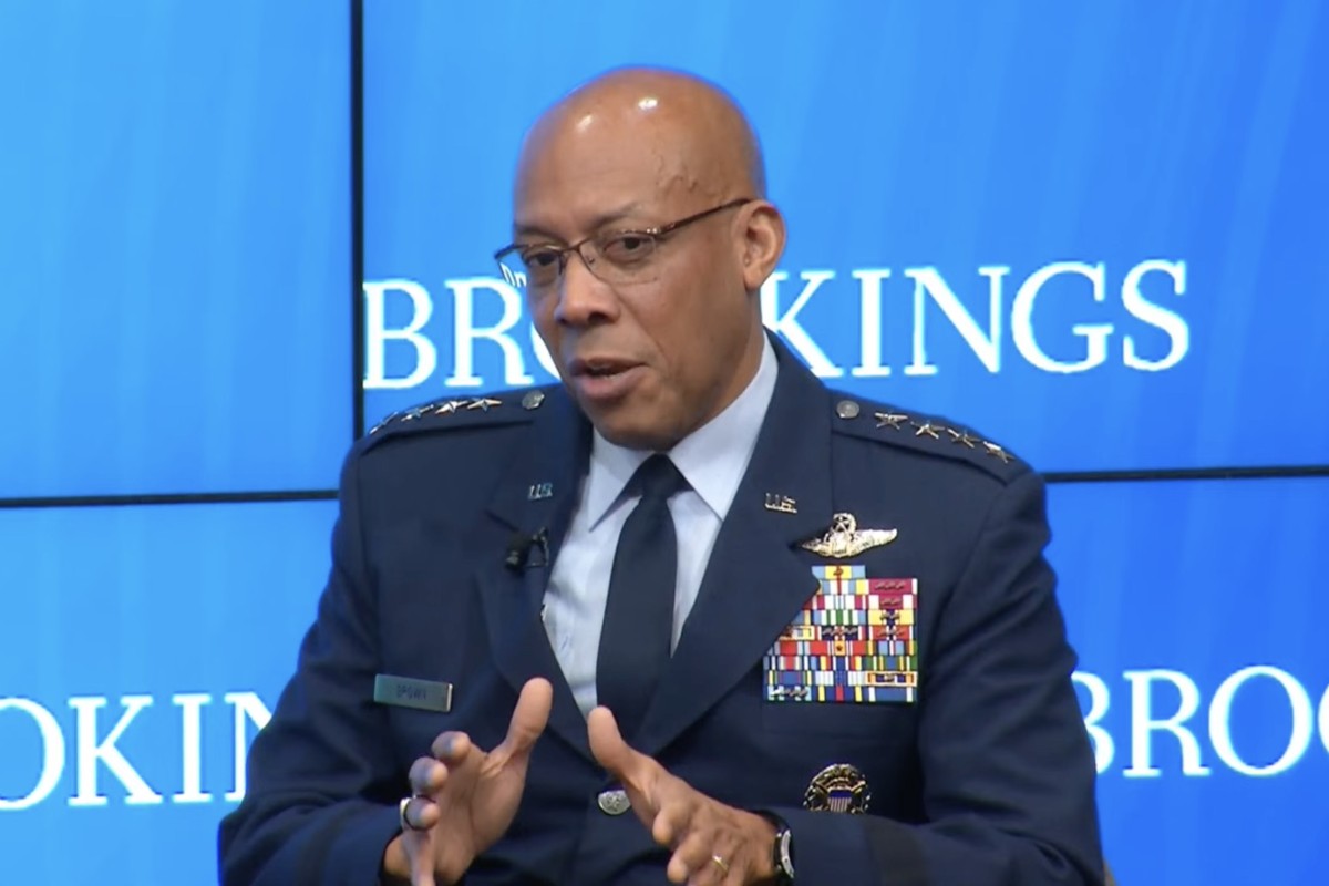 General Charles Brown, the US Air Force’s chief of staff, speaking at a Brookings Institution event in Washington on Monday. Photo: Handout