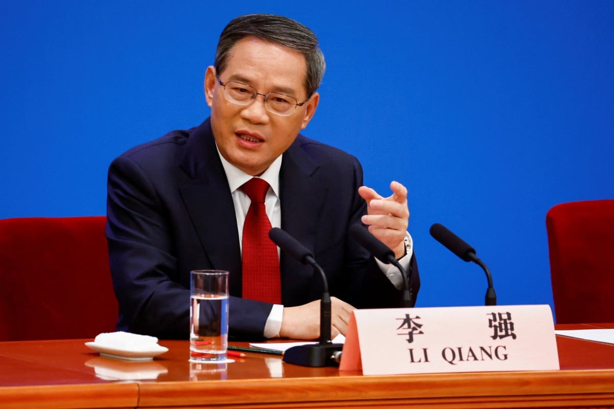 Chinese Premier Li Qiang at a news conference following the closing session of the National People’s Congress in Beijing on Monday. Photo: Reuters