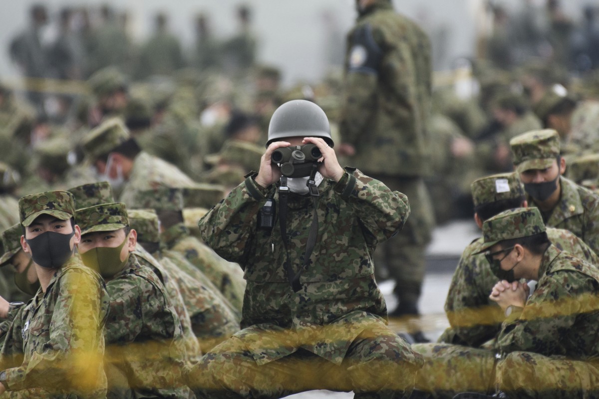 Japan’s Ground Self-Defence Force during a live-fire exercise in Gotemba, southwest of Tokyo. Photo: Pool via AP