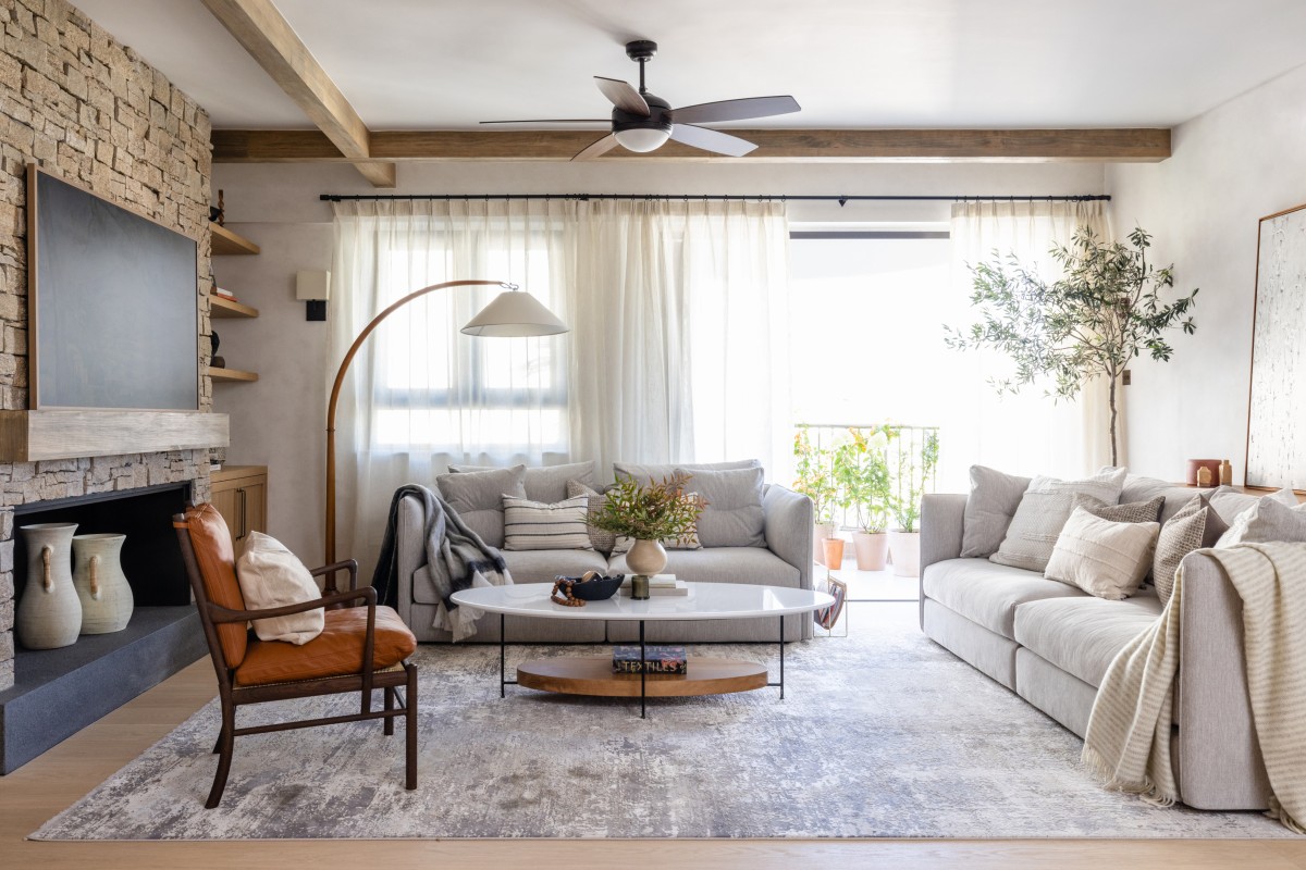 The living room of an apartment in Hong Kong’s Mid-Levels whose interior has been transformed into a North American cabin-style retreat. Photo: Tracy Wong Photography