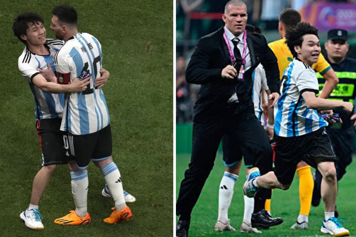 Millions of people in China have embraced a young Chinese football fan who breached security to run onto the pitch and hug Argentinian superstar Lionel Messi, despite some misgivings about his behaviour. Photo: SCMP composite/Baidu