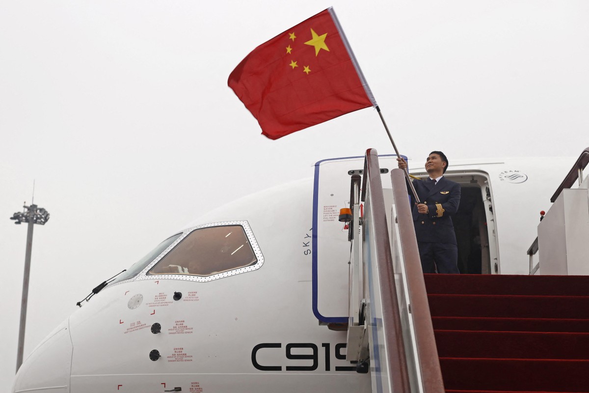 China’s C919 narrow-body passenger jet relies on imported parts and technology, especially from the US. Photo: AFP